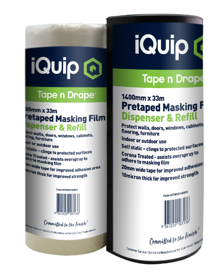 Picture of iQuip Pretaped Masking Film & Disp. 1800mm X 33M